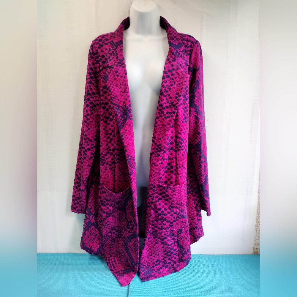 Lularoe Womens Snake skin Long Open Front Cardigan Blazer Magenta XL